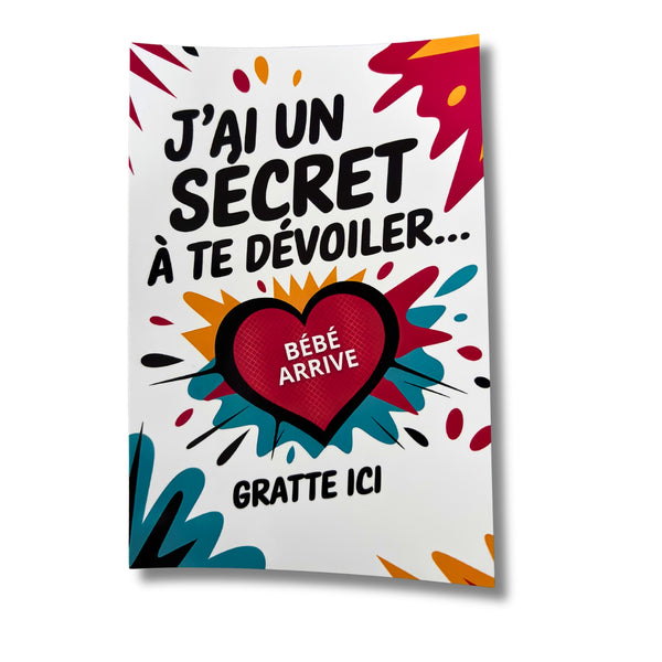 Carte à gratter annonce grossesse "Bébé arrive" (version splash)