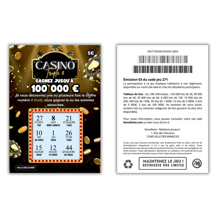 Casino Triple 8 - Carte à Gratter bébé arrive pour futur papa
