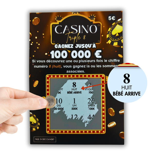Casino Triple 8 - Carte à Gratter bébé arrive pour futur papa