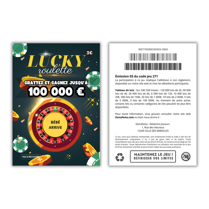 Lucky Roulette - Carte à Gratter annonce "Bébé arrive"
