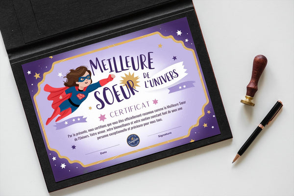 Certificat "Meilleure Sœur de l'Univers" - Un Cadeau Unique pour Honorer votre Sœur Exceptionnelle